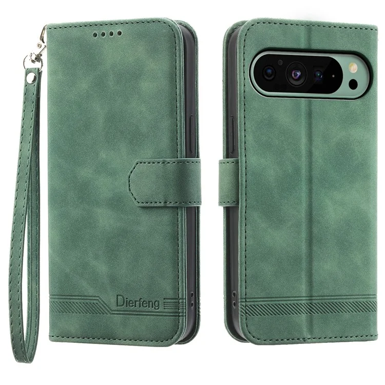 Tampa do Telefone Dierfeng DF-03 Para Google Pixel 9 Caixa de Telefone de Couro Com Carteira Impressa - Verde