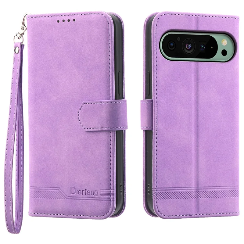 DIERFENG DF-03 Phone Cover for Google Pixel 9 / Pixel 9 Pro Imprinted Wallet Leather Phone Stand Case - Purple