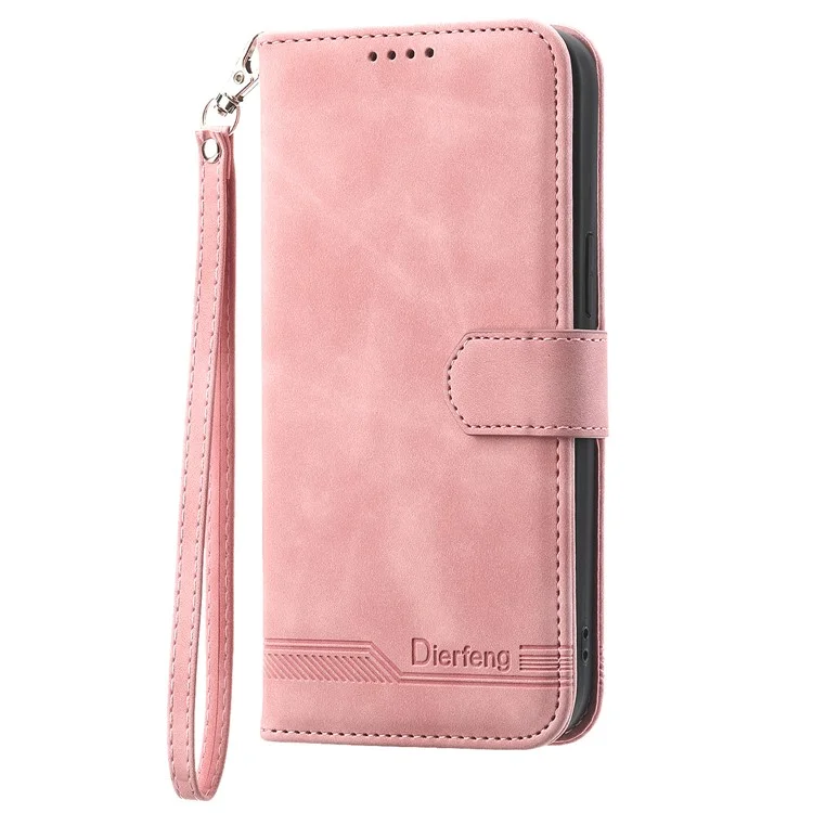 DIERFENG DF-03 Phone Stand Cover for Realme 12 Pro+ 5G / 12 Pro 5G Lines Imprinted Wallet Leather Case - Pink