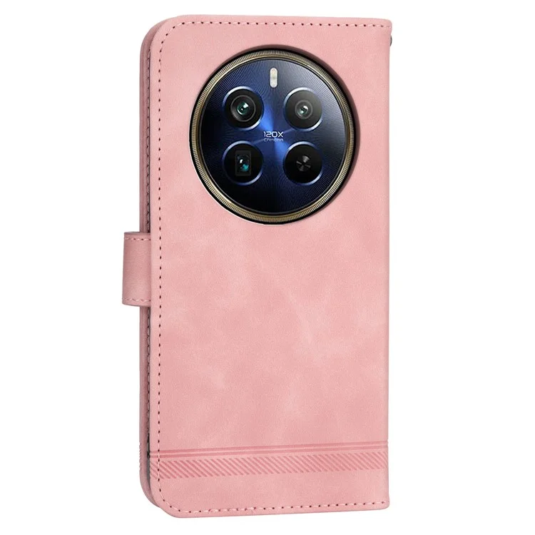 DIERFENG DF-03 Phone Stand Cover for Realme 12 Pro+ 5G / 12 Pro 5G Lines Imprinted Wallet Leather Case - Pink