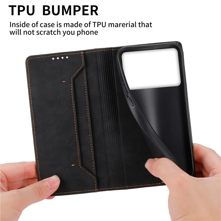 DF-05 For Xiaomi Poco X6 Pro 5G / Redmi K70E 5G Case RFID Blocking Leather Wallet Phone Cover - Black