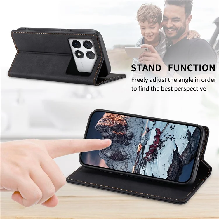 DF-05 For Xiaomi Poco X6 Pro 5G / Redmi K70E 5G Case RFID Blocking Leather Wallet Phone Cover - Black