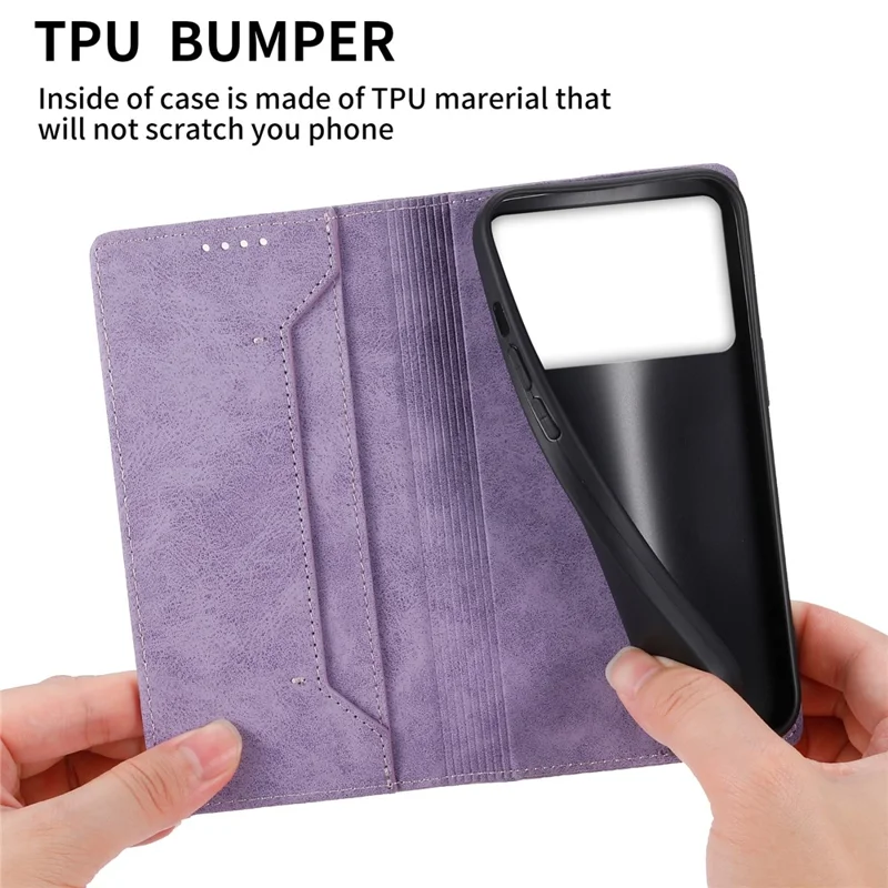 DF-05 For Xiaomi Poco X6 Pro 5G / Redmi K70E 5G Case RFID Blocking Leather Wallet Phone Cover - Purple