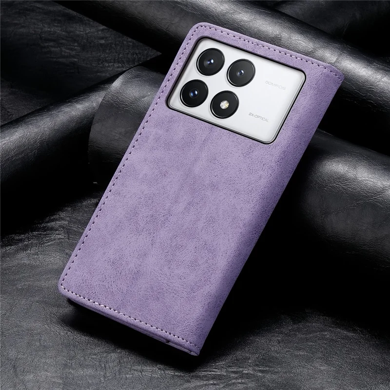 DF-05 For Xiaomi Poco X6 Pro 5G / Redmi K70E 5G Case RFID Blocking Leather Wallet Phone Cover - Purple