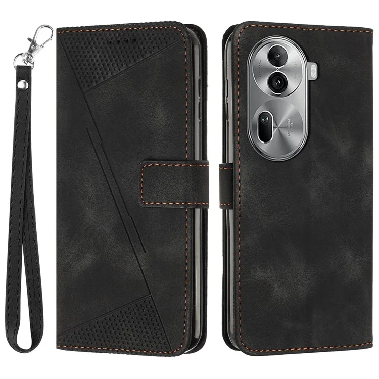 Para Oppo Reno11 Pro 5G (Global) / Reno11 (China) 5G Case Capa de Carteira com Padrão Triangular - Preto