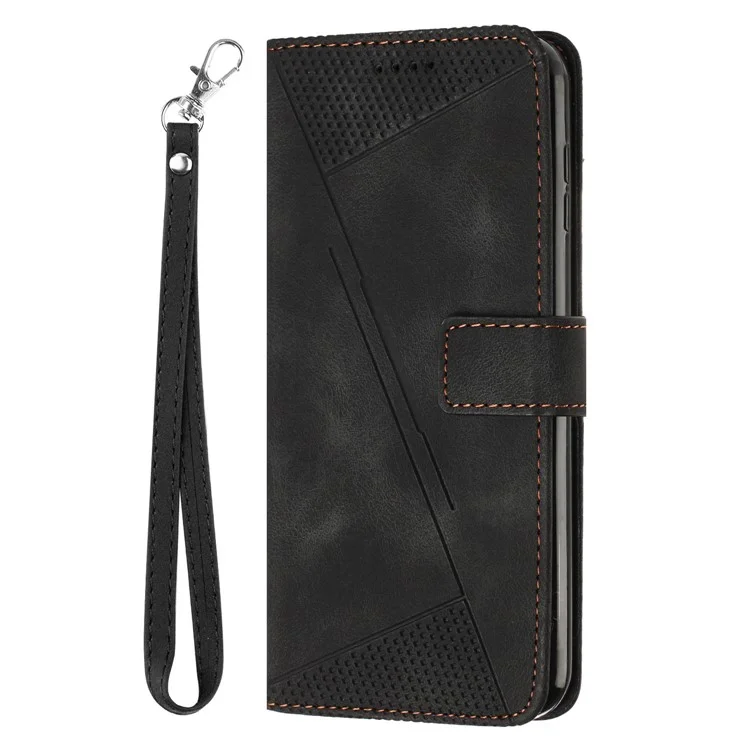 Para Motorola Moto G45 5G / G34 5G Carteira Case Triângulo Impresso Capa de Telefone à Prova de Choque - Preto
