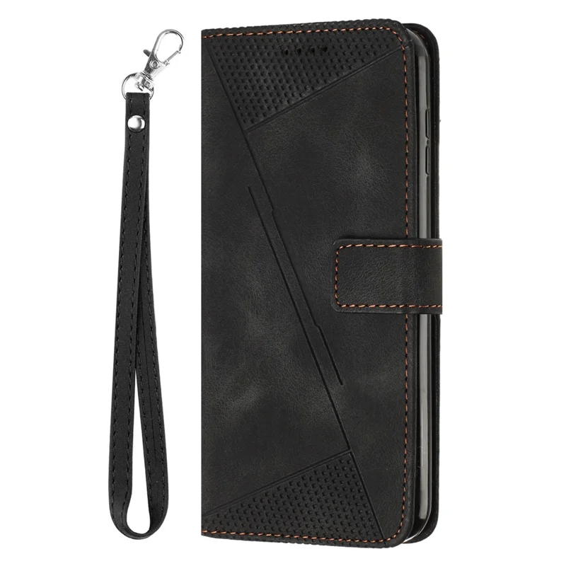 For Xiaomi Poco M6 Pro 4G / Redmi Note 13 Pro 4G Wallet Case Triangle Imprinted Leather Phone Cover - Black