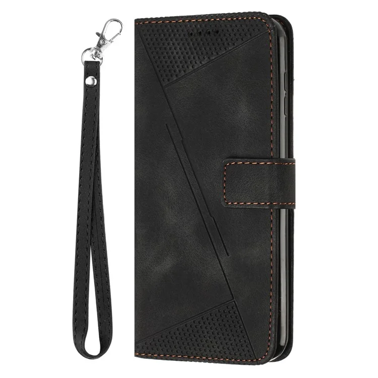 For Oppo Reno11 5G (Global) Wallet Phone Case Triangle Imprinted Leather Flip Cover - Black