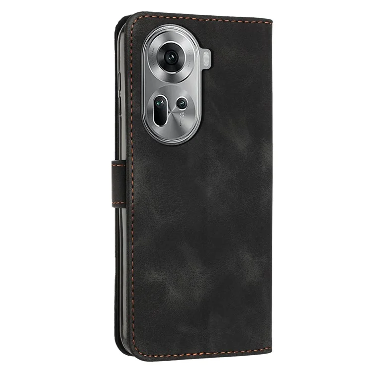 For Oppo Reno11 5G (Global) Wallet Phone Case Triangle Imprinted Leather Flip Cover - Black