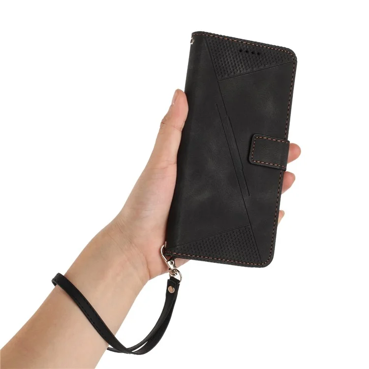 For Oppo Reno11 5G (Global) Wallet Phone Case Triangle Imprinted Leather Flip Cover - Black