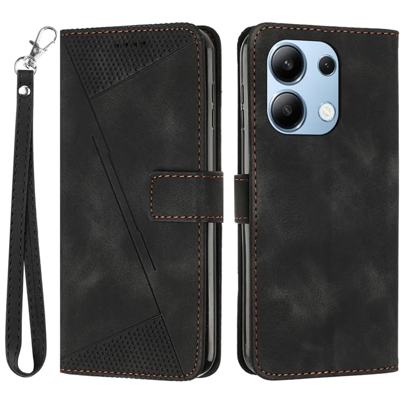 For Xiaomi Redmi Note 13 4G Case Triangle Imprinted Leather Shockproof Phone Cover - Black