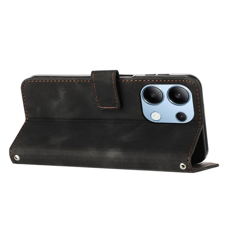 For Xiaomi Redmi Note 13 4G Case Triangle Imprinted Leather Shockproof Phone Cover - Black