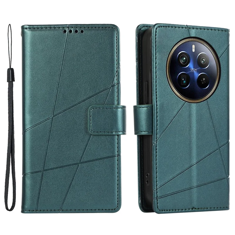 DF-06 For Realme 12 Pro 5G / 12 Pro+ 5G Wallet Case PU Leather Line Imprinted Flip Phone Cover - Green