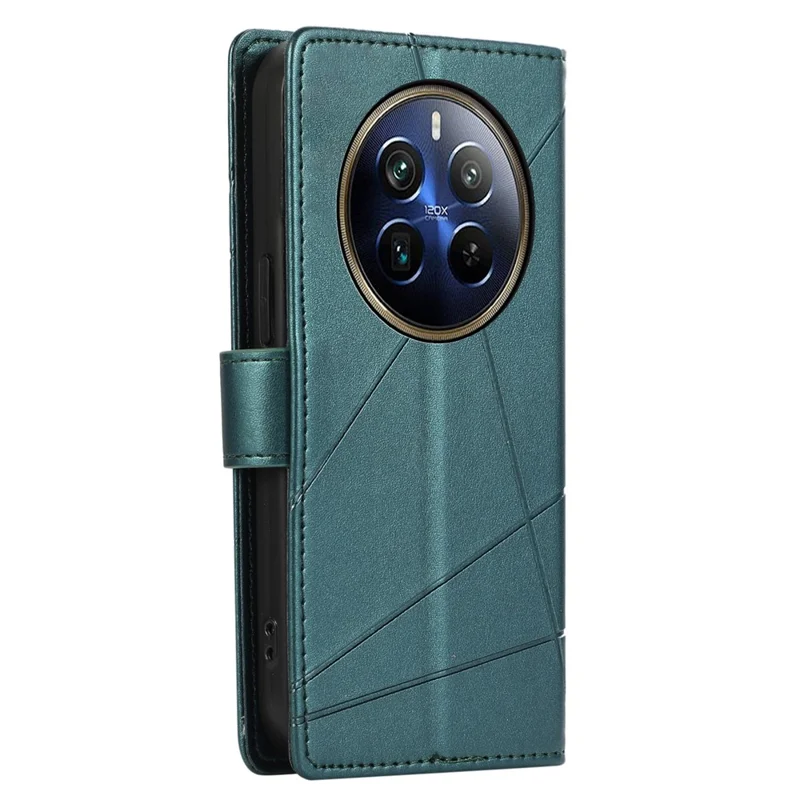 DF-06 For Realme 12 Pro 5G / 12 Pro+ 5G Wallet Case PU Leather Line Imprinted Flip Phone Cover - Green