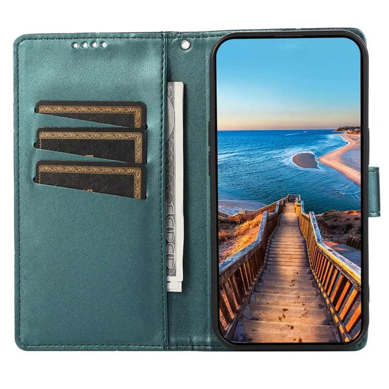 DF-06 For Realme 12 Pro 5G / 12 Pro+ 5G Wallet Case PU Leather Line Imprinted Flip Phone Cover - Green