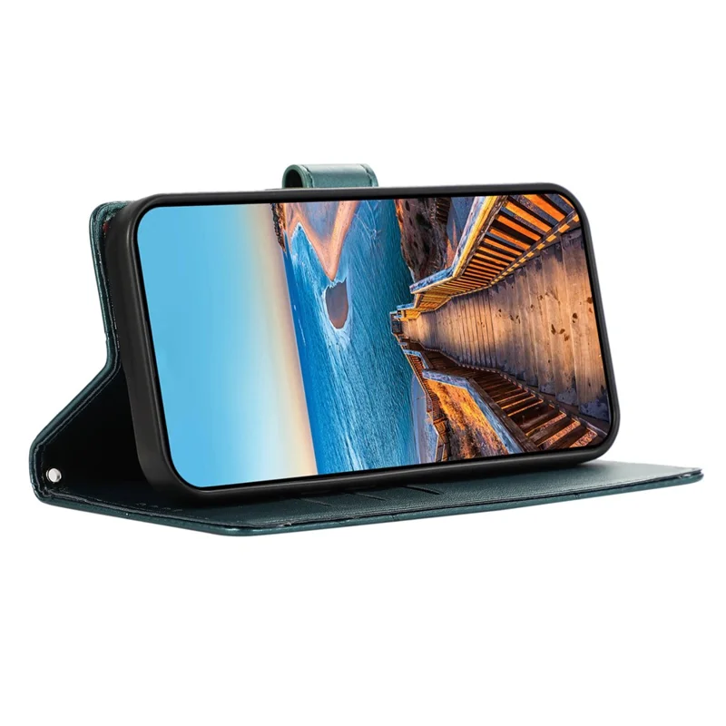 DF-06 For Realme 12 Pro 5G / 12 Pro+ 5G Wallet Case PU Leather Line Imprinted Flip Phone Cover - Green