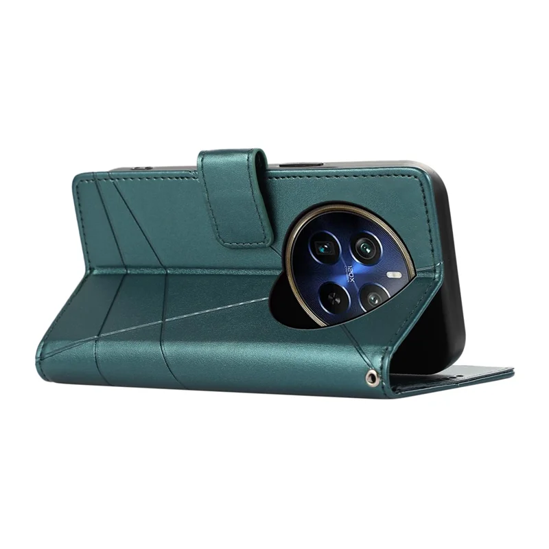 DF-06 For Realme 12 Pro 5G / 12 Pro+ 5G Wallet Case PU Leather Line Imprinted Flip Phone Cover - Green