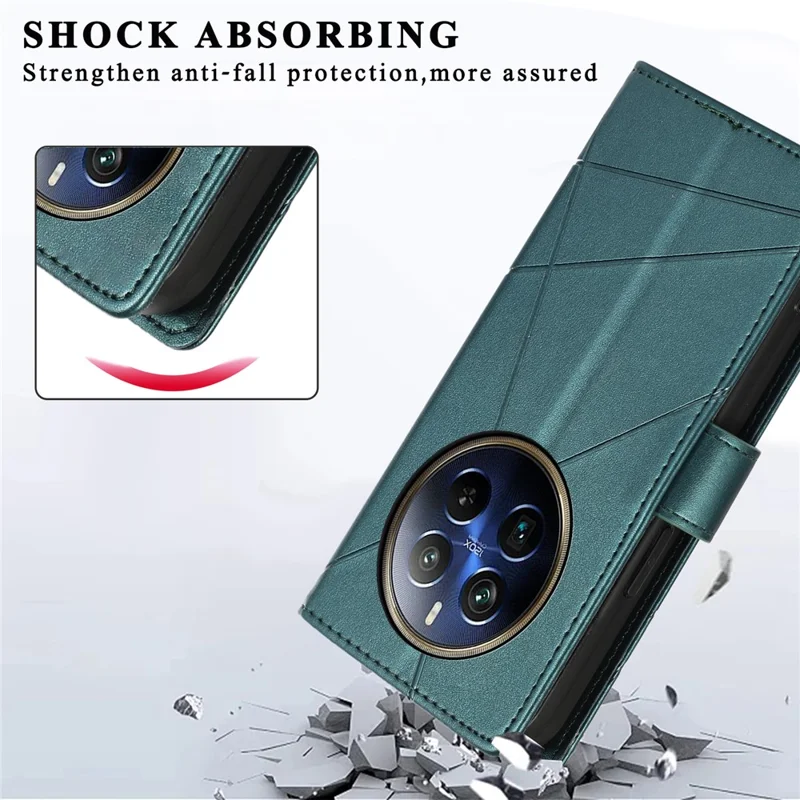 DF-06 For Realme 12 Pro 5G / 12 Pro+ 5G Wallet Case PU Leather Line Imprinted Flip Phone Cover - Green