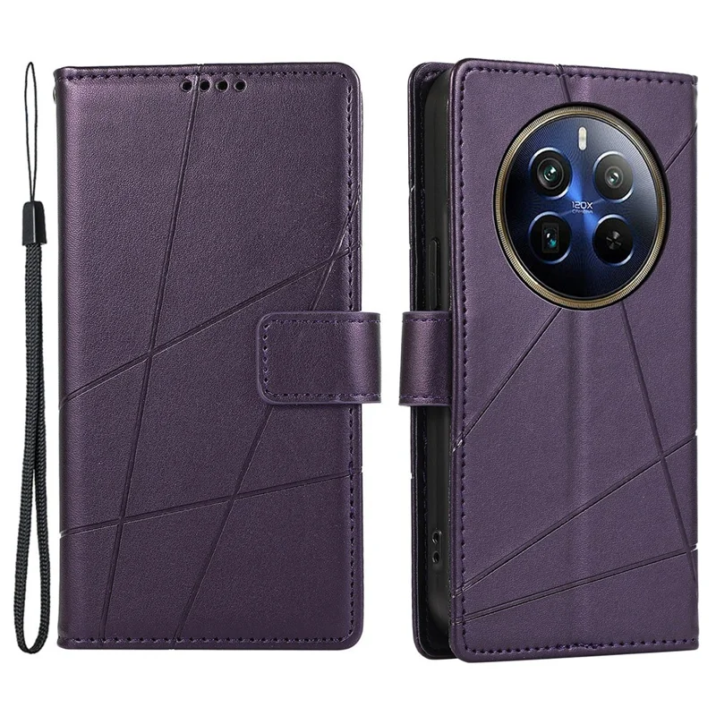 DF-06 For Realme 12 Pro 5G / 12 Pro+ 5G Wallet Case PU Leather Line Imprinted Flip Phone Cover - Purple
