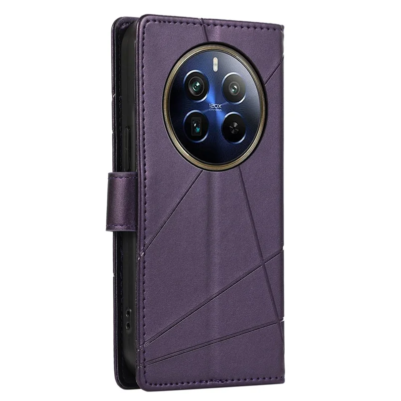 DF-06 For Realme 12 Pro 5G / 12 Pro+ 5G Wallet Case PU Leather Line Imprinted Flip Phone Cover - Purple