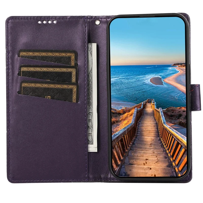 DF-06 For Realme 12 Pro 5G / 12 Pro+ 5G Wallet Case PU Leather Line Imprinted Flip Phone Cover - Purple