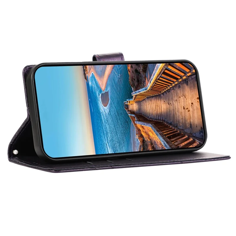 DF-06 For Realme 12 Pro 5G / 12 Pro+ 5G Wallet Case PU Leather Line Imprinted Flip Phone Cover - Purple