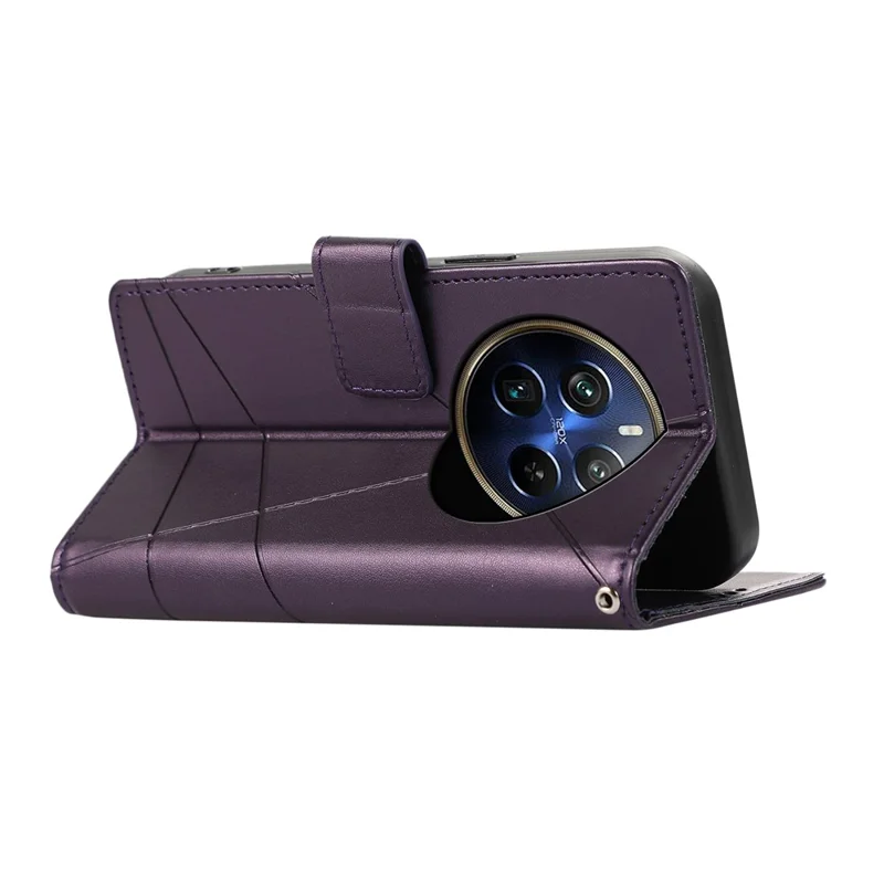 DF-06 For Realme 12 Pro 5G / 12 Pro+ 5G Wallet Case PU Leather Line Imprinted Flip Phone Cover - Purple