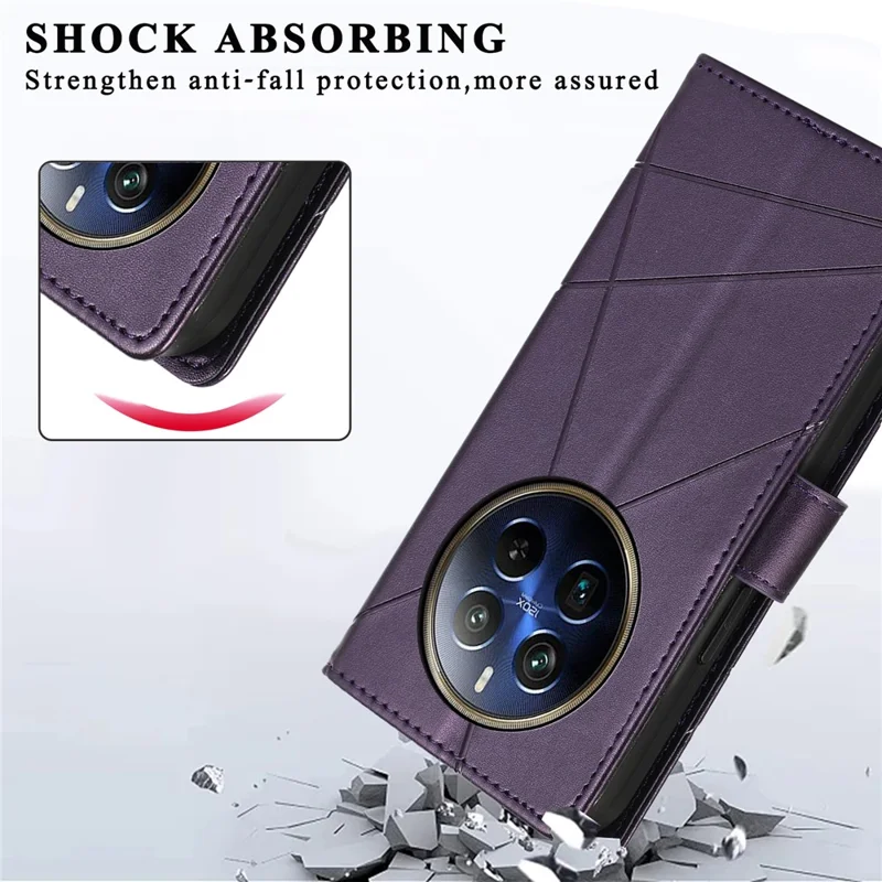 DF-06 For Realme 12 Pro 5G / 12 Pro+ 5G Wallet Case PU Leather Line Imprinted Flip Phone Cover - Purple