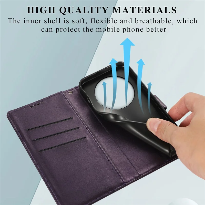DF-06 For Realme 12 Pro 5G / 12 Pro+ 5G Wallet Case PU Leather Line Imprinted Flip Phone Cover - Purple