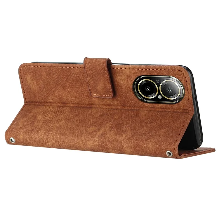 Para Realme C67 4G Leather Case Lines Imprinted Folding Stand Phone Cover - Marrom