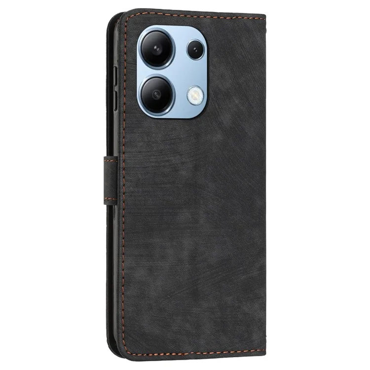 Für Xiaomi Redmi Note 13 4G Hülle Skin Textur Leder Brieftasche Cover Linien Geprägt - Schwarz