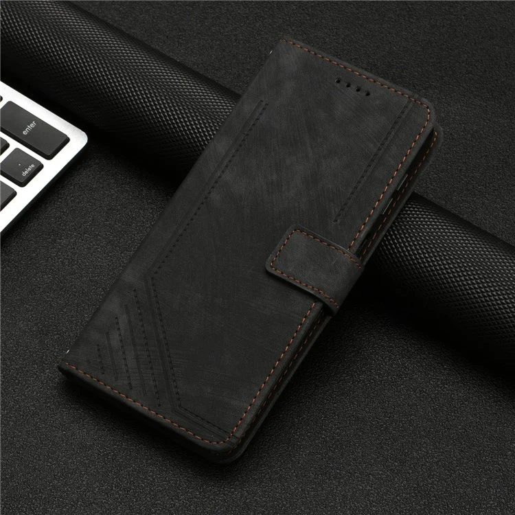 Pour Xiaomi Redmi Note 13 4G Boîtier Texture de Peau de Couverture de Portefeuille en Cuir Imprimé - Noir