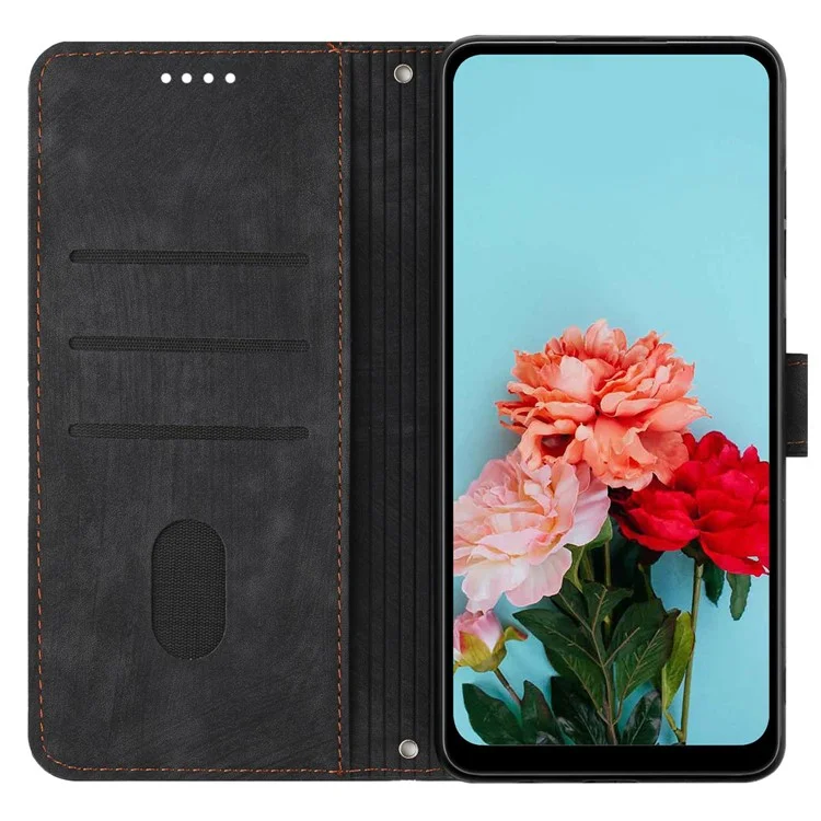 Pour Xiaomi Redmi Note 13 4G Boîtier Texture de Peau de Couverture de Portefeuille en Cuir Imprimé - Noir