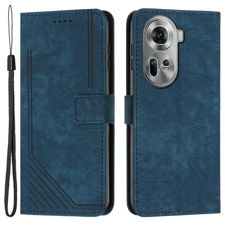 Para Oppo Reno11 5G (Global) Funda Cartera Línea Impresa Funda de Teléfono de Cuero - Zafiro