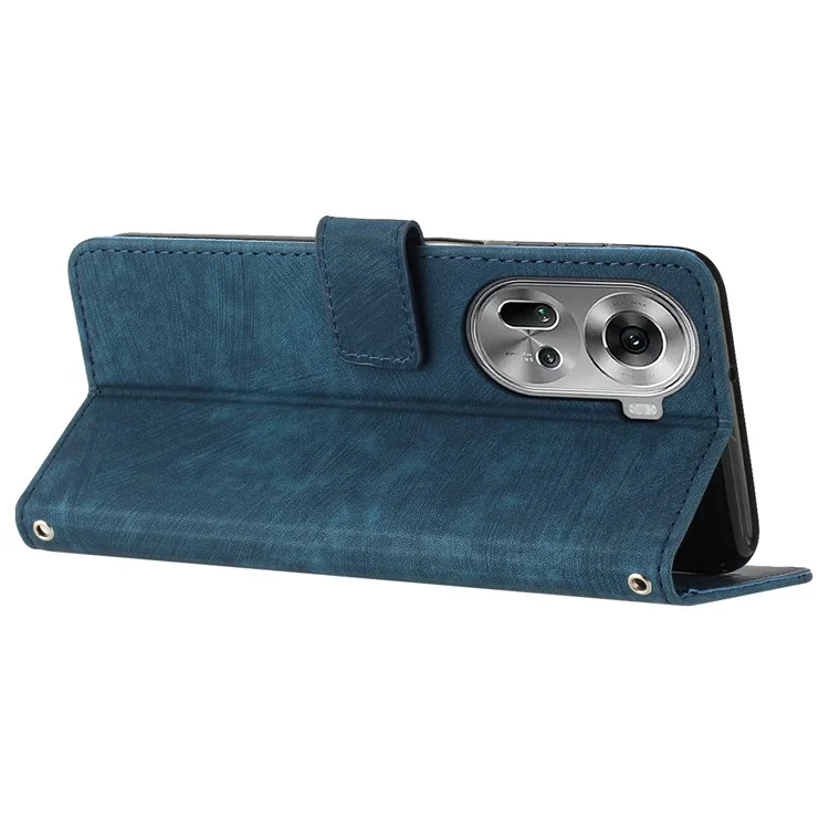 Para Oppo Reno11 5G (Global) Funda Cartera Línea Impresa Funda de Teléfono de Cuero - Zafiro
