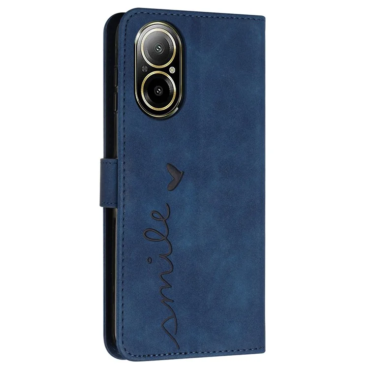 For Realme C67 4G Case with Strap Heart Imprinted PU Leather Phone Cover - Sapphire