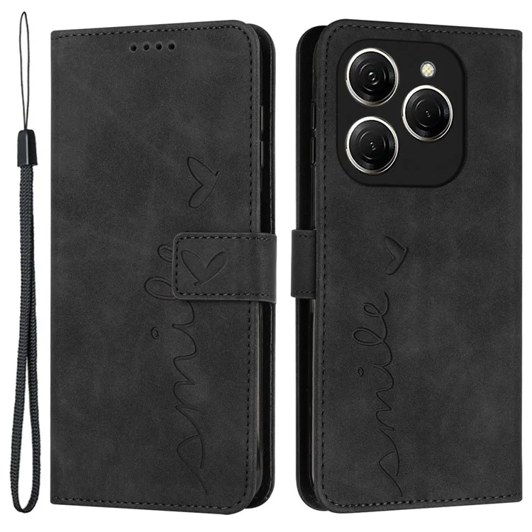 For TECNO Spark 20 Pro Phone Case Wallet with Card Holder Heart Imprinted PU Leather Cover - Black