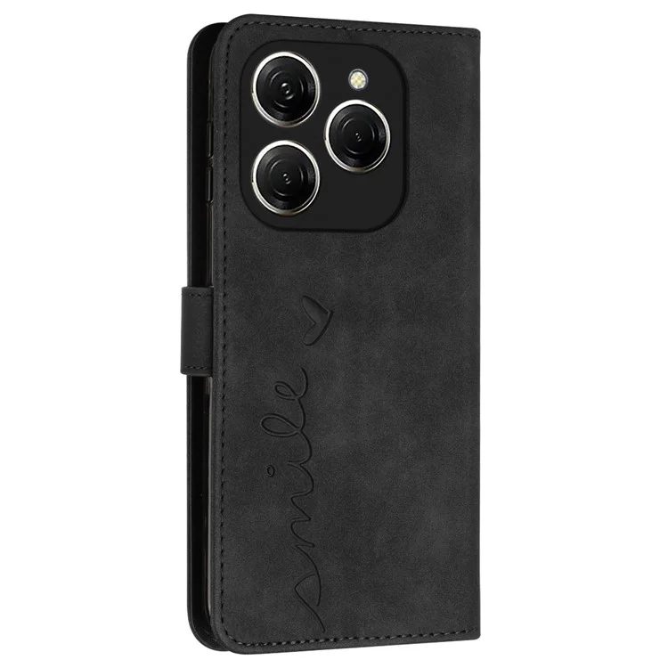For TECNO Spark 20 Pro Phone Case Wallet with Card Holder Heart Imprinted PU Leather Cover - Black