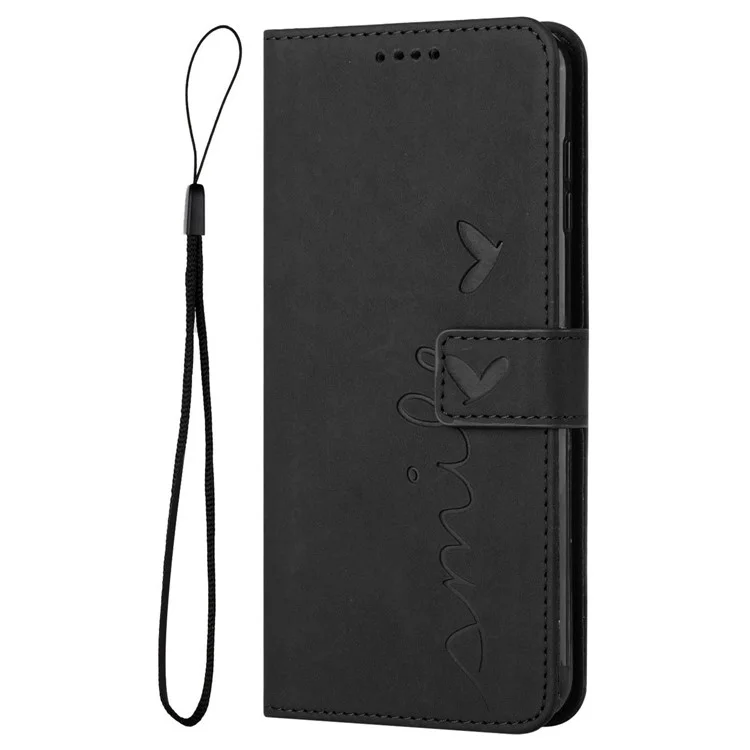 For TECNO Spark 20 Pro Phone Case Wallet with Card Holder Heart Imprinted PU Leather Cover - Black
