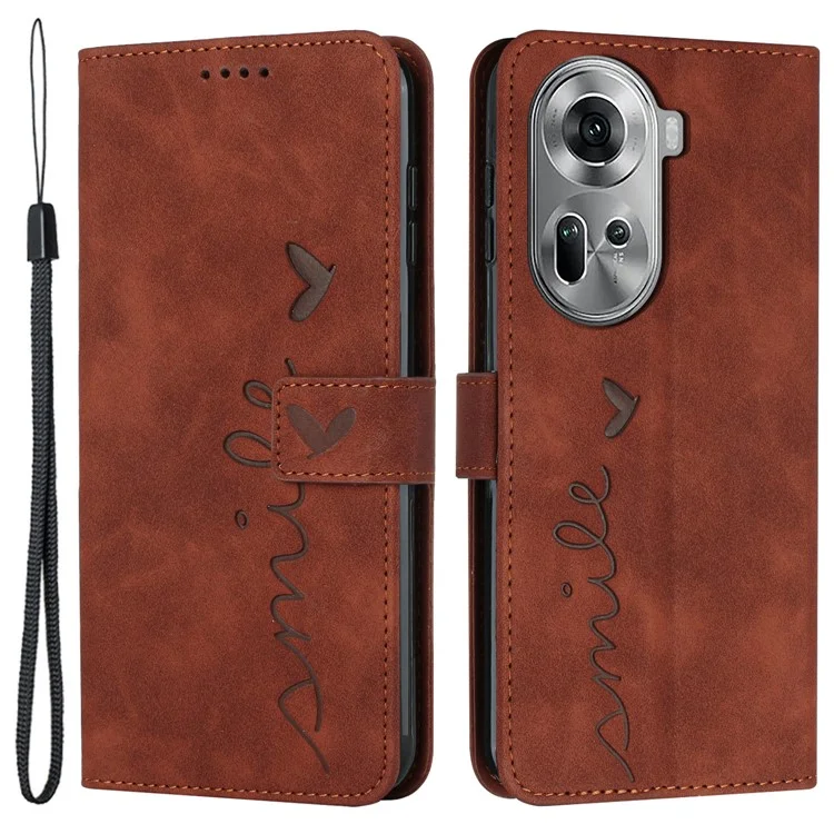 Para Oppo Reno11 5G (Global) Case Skin-touch PU Leather Phone Cover com Alça de Pulso - Marrom