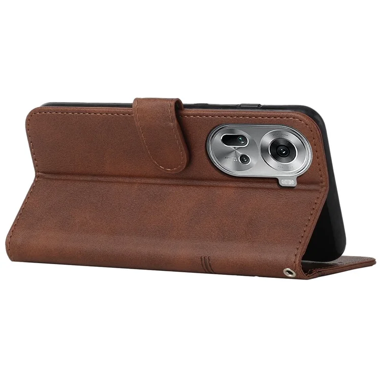 For Oppo Reno11 5G (Global) Case PU Leather Magnetic Buckle Wallet Phone Cover - Brown