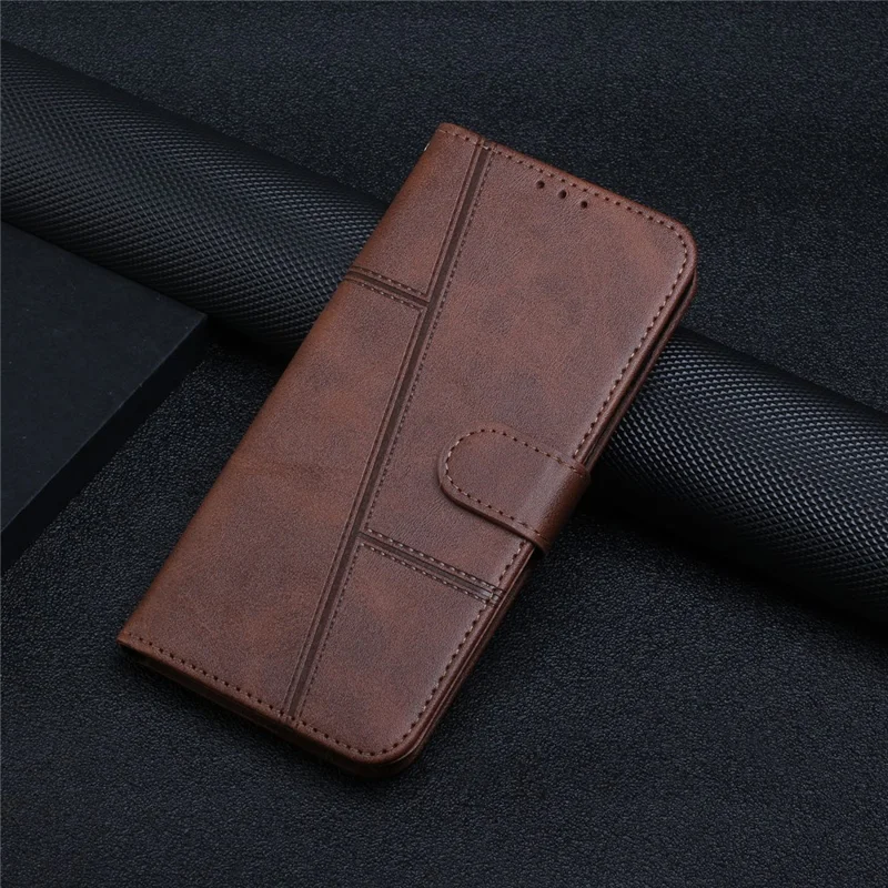 For Xiaomi Redmi Note 13 4G Case PU Leather+TPU Stand Magnetic Closure Shockproof Phone Cover - Brown