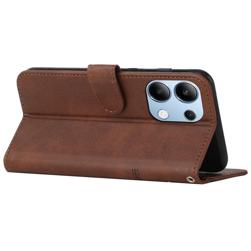 For Xiaomi Redmi Note 13 4G Case PU Leather+TPU Stand Magnetic Closure Shockproof Phone Cover - Brown