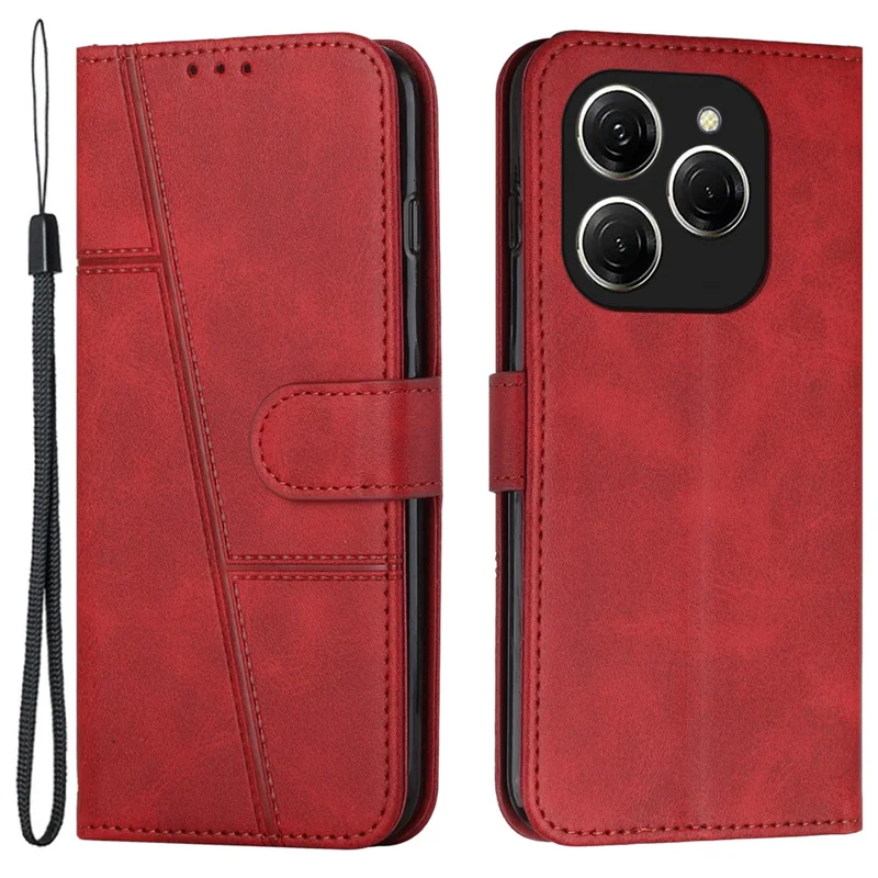 For TECNO Spark 20 Pro Leather Case Wallet Phone Cover Magnetic Clasp - Red