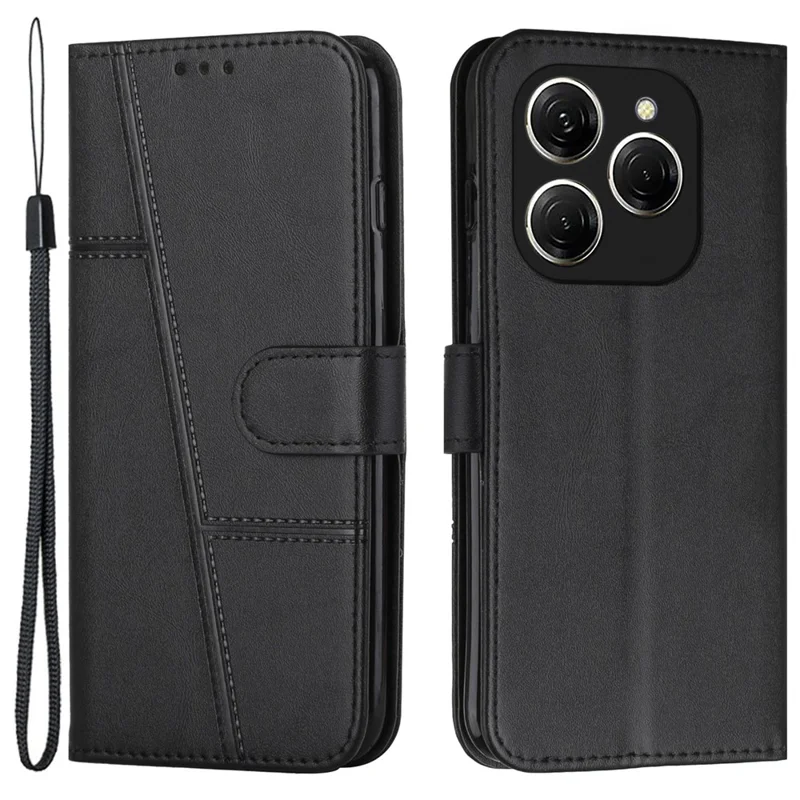 For TECNO Spark 20 Pro Leather Case Wallet Phone Cover Magnetic Clasp - Black