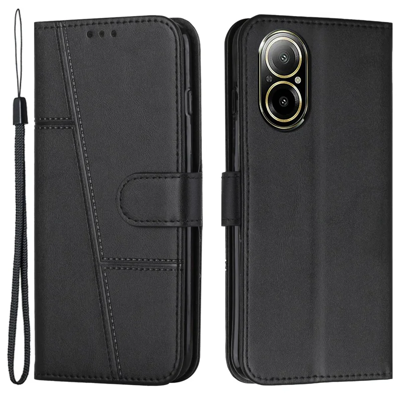 For Realme C67 4G Case Stitiching PU Leather Wallet Shockproof Phone Cover - Black