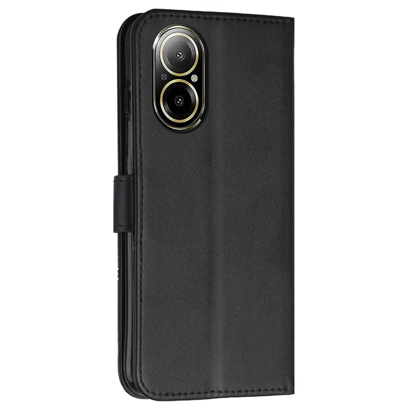 For Realme C67 4G Case Stitiching PU Leather Wallet Shockproof Phone Cover - Black