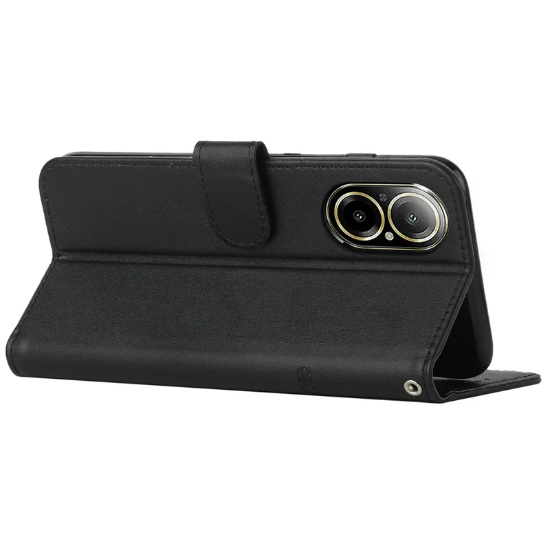 For Realme C67 4G Case Stitiching PU Leather Wallet Shockproof Phone Cover - Black