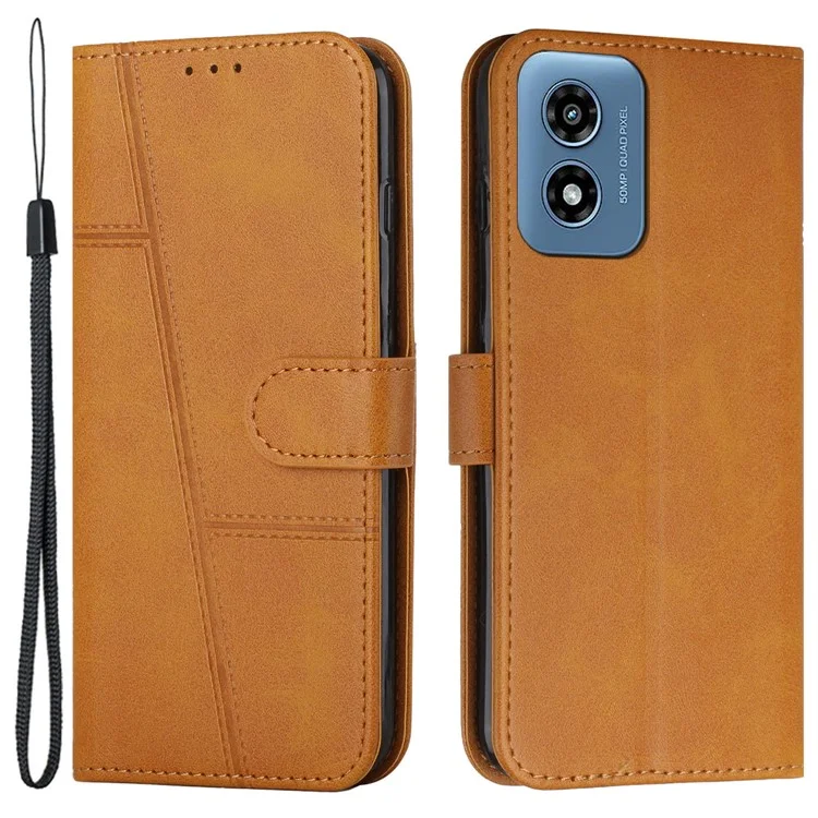 For Motorola Moto E14 4G / G04 4G / G04s 4G / G24 4G Case Wallet Calf Texture PU Leather Stand Phone Cover - Yellow