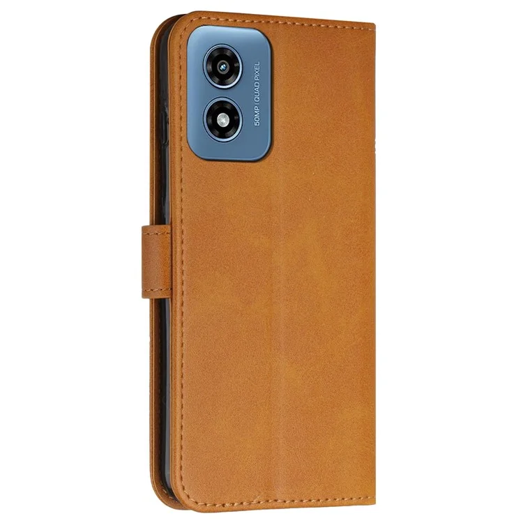 For Motorola Moto E14 4G / G04 4G / G04s 4G / G24 4G Case Wallet Calf Texture PU Leather Stand Phone Cover - Yellow